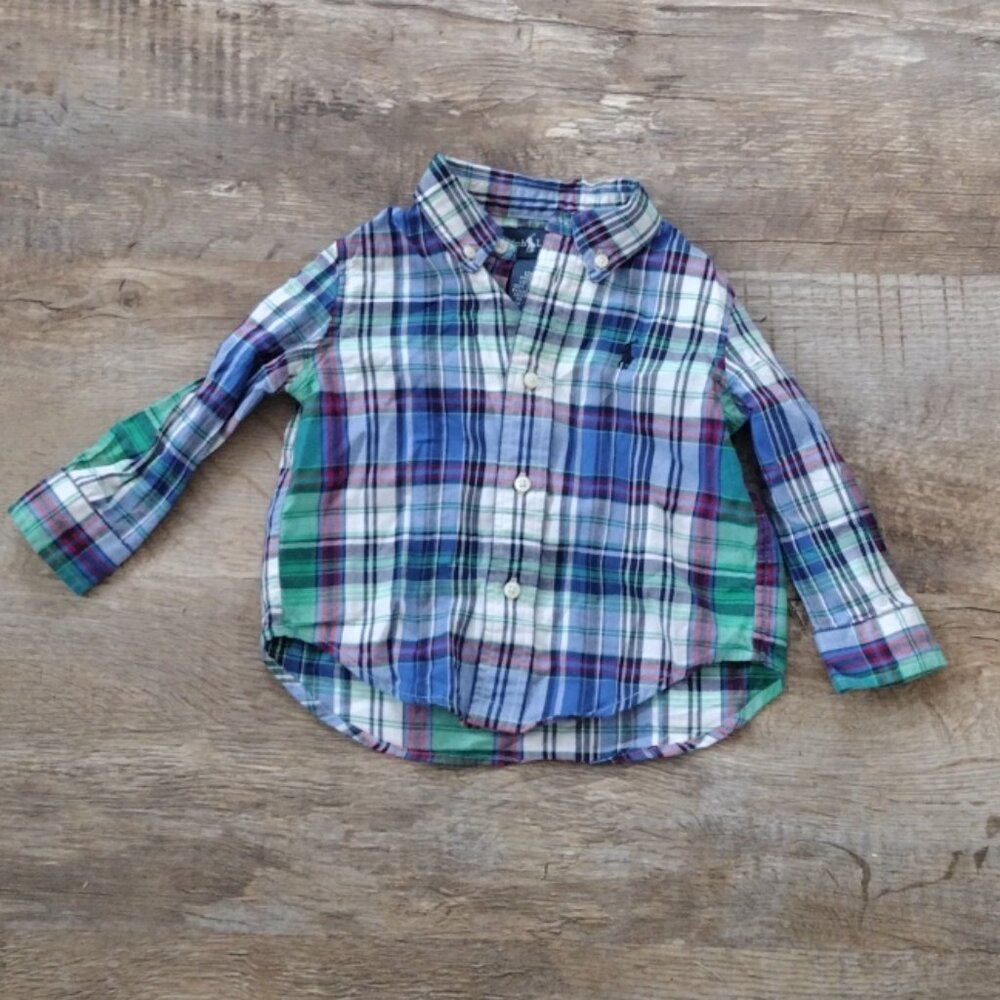Ralph Lauren boy's‎ long sleeved Cotton brushed flannel plaid button down 12M